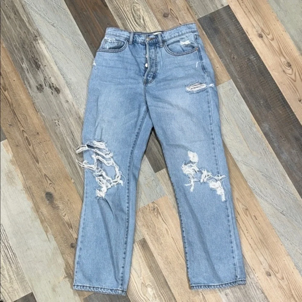 Cello Light Blue Distressed Straight Leg Jeans